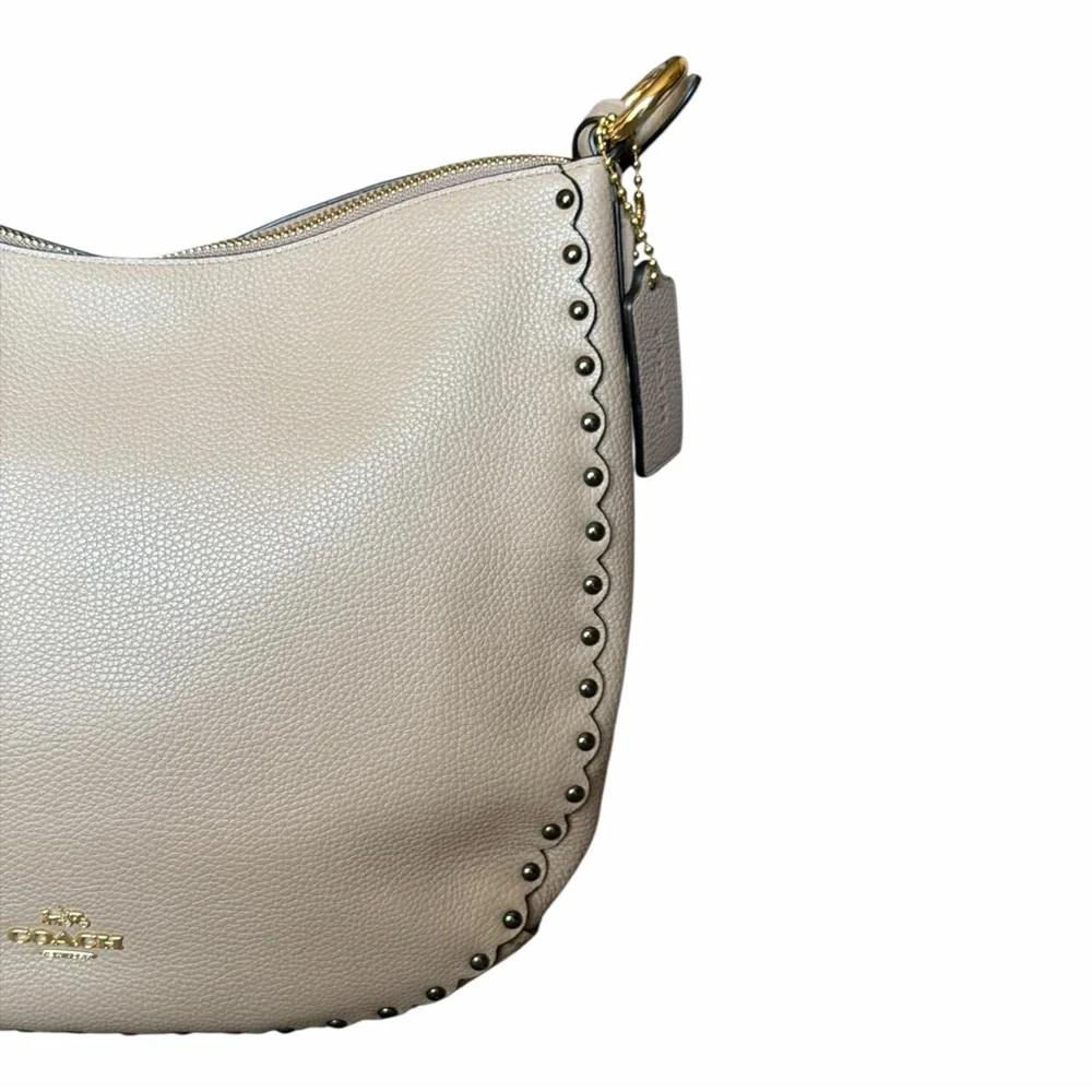 Coach Sutton Hobo Bag Polished Pebble Leather Scallop Rivets Crossbody Style7643 - Picture 11 of 15